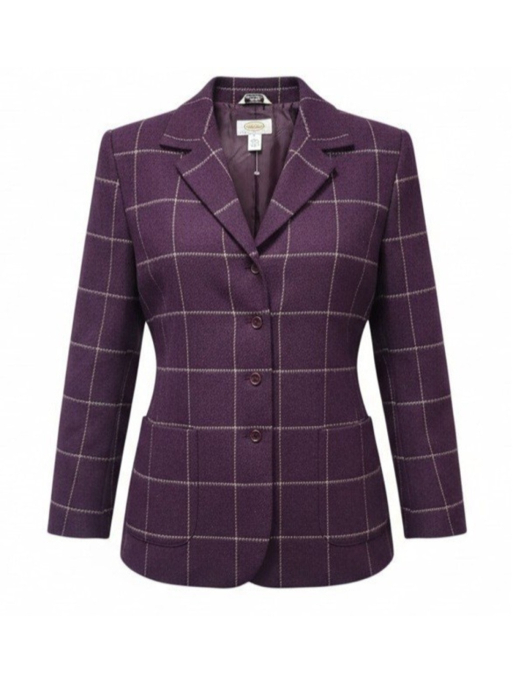 TALBOTS Petite Women Italian Fabric Purple Plaid Long-Sleeve Wool Nylon Blazer 6